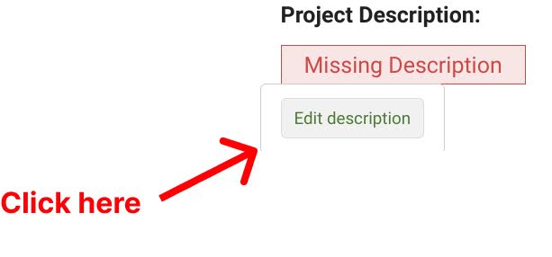 Red arrow points to Edit description button