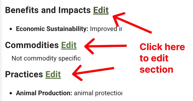 Red arrow points to edit links