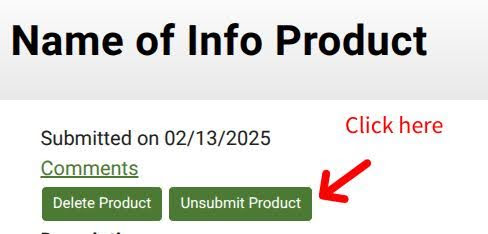 Red arrow points to Unsubmit product button